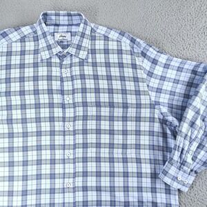 Brioni Shirt Mens 2XL Blue Plaid 100% Cotton Button Front Neiman Marcus Italy